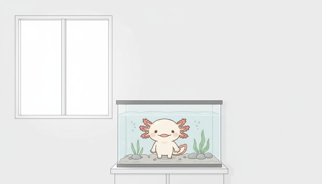 窓際から水槽を離す　ウーパールーパー研究所