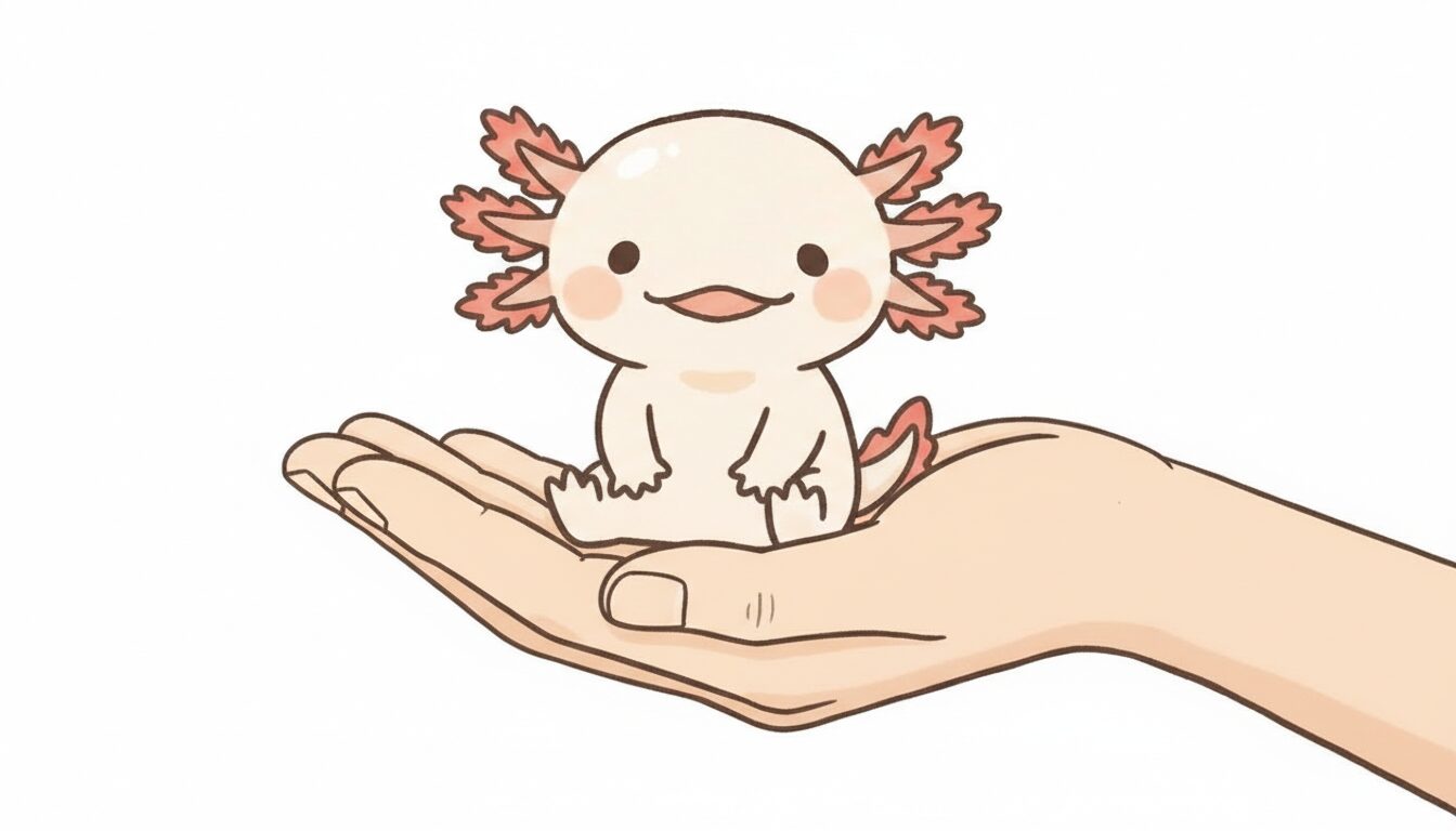 手のひらの上に乗っている　ウーパールーパー研究所