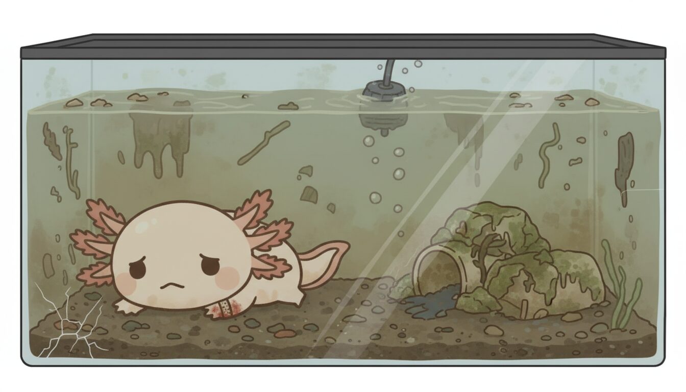 汚い環境での飼育はNG　　ウーパールーパー研究所