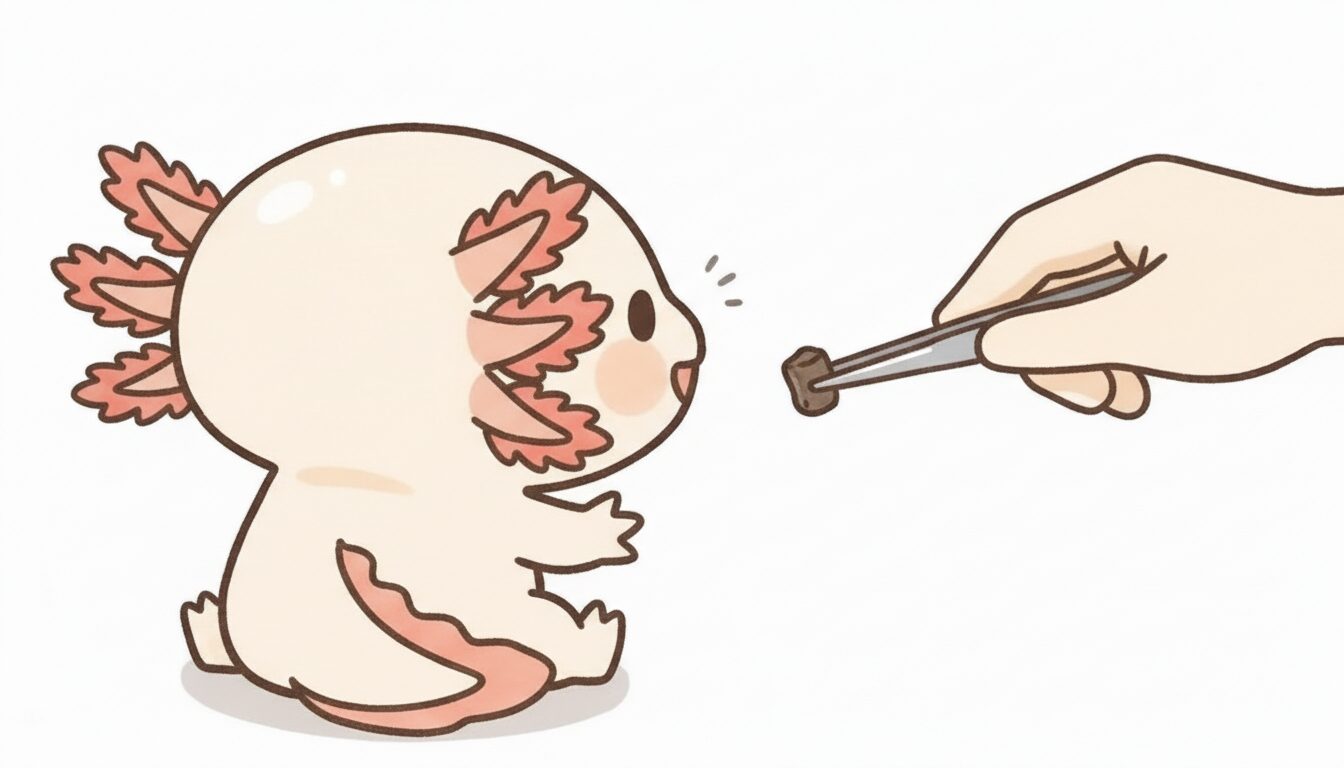 餌をあげるタイミングと「ピンセットのコツ」　ウーパールーパー研究所