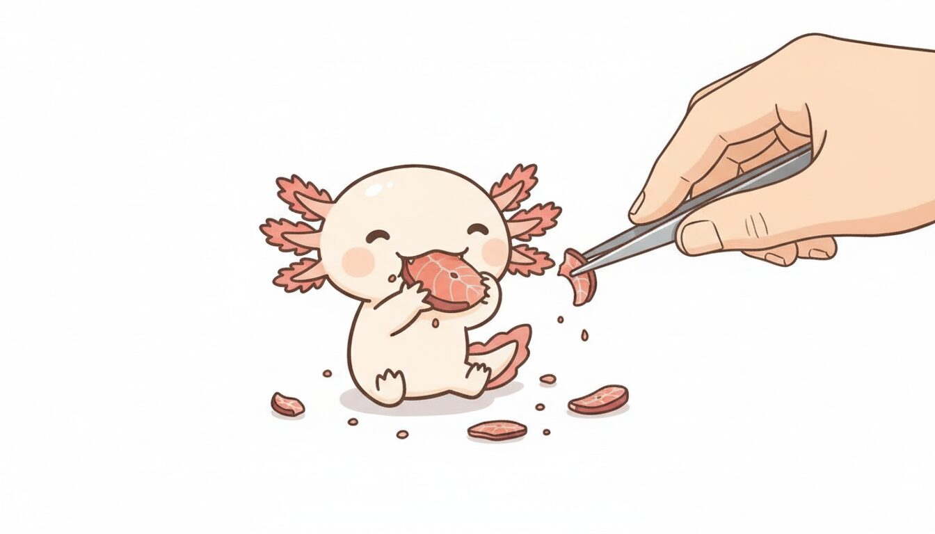 エサは小さく切ってあげる　ウーパールーパー研究所