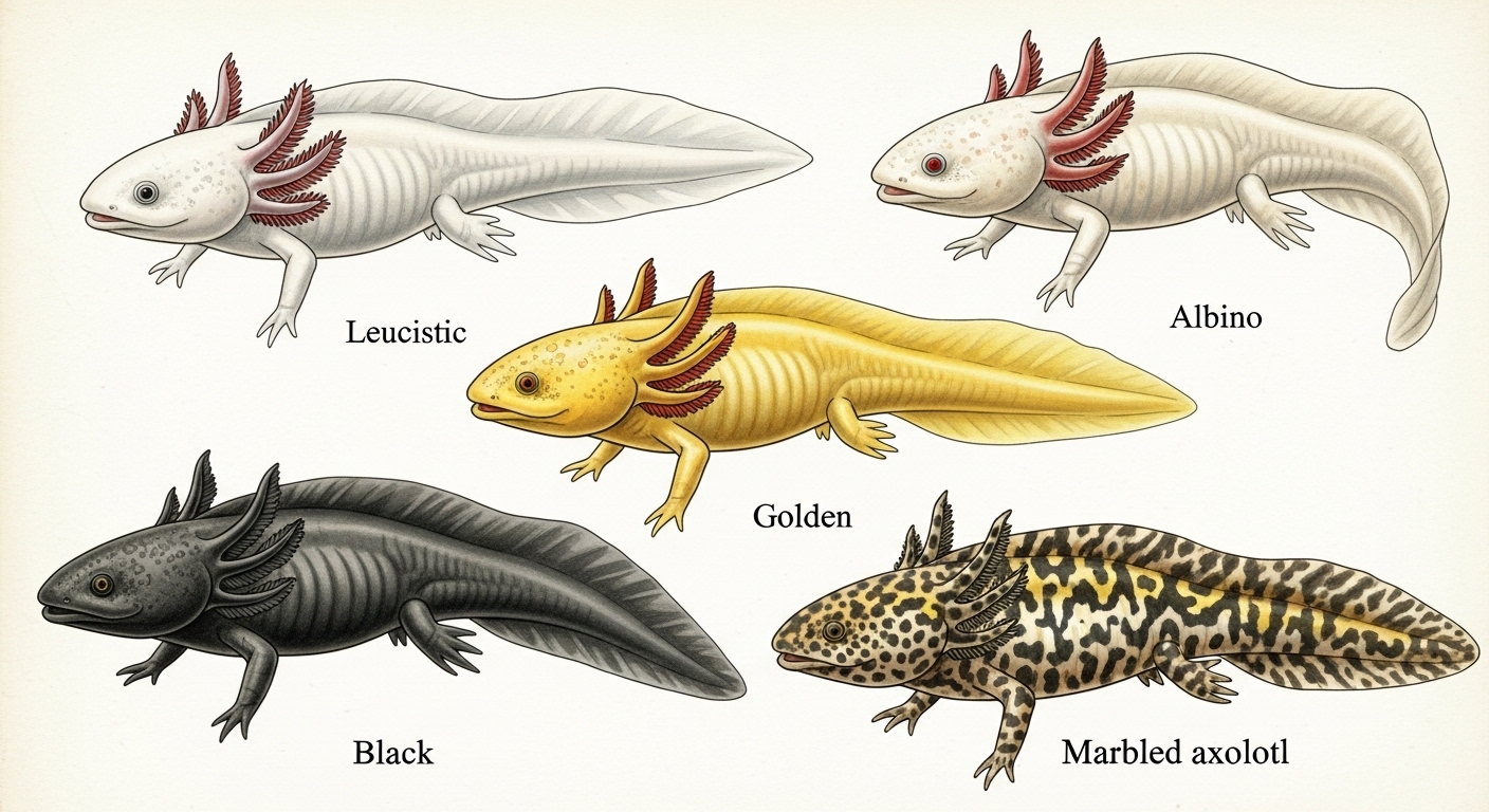 いろいろな種類のウーパールーパー ウーパールーパー研究所